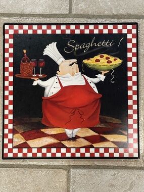 Chef Spaghetti Wall Art Plaque - Red